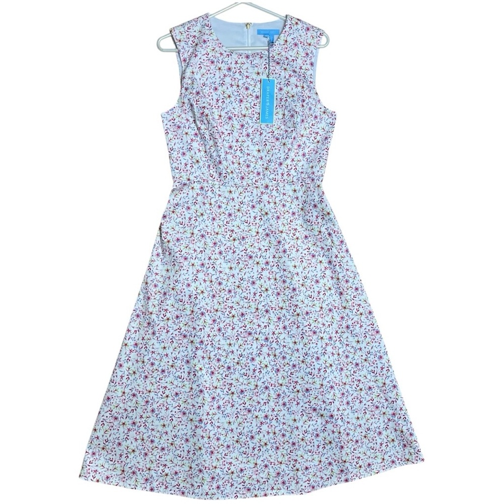 Draper James White Floral Midi Dress with Pink & Green Accents